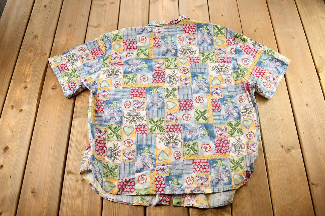 Vintage 2000s Women's Blouse Best Company Patchwork Quilt Style Button Up Shirt
