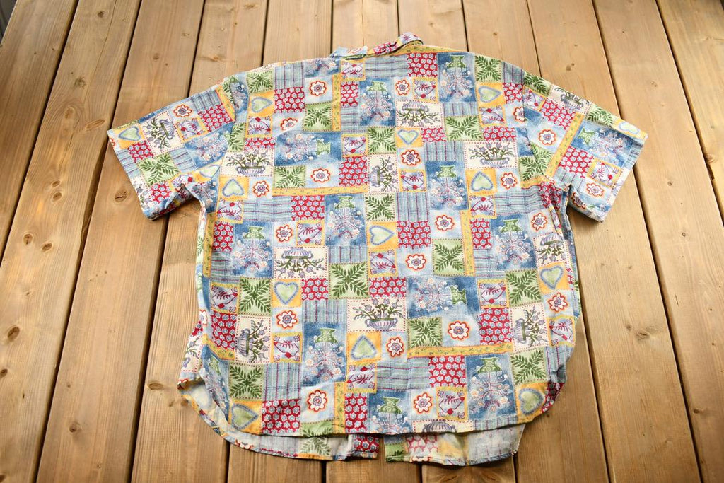 Vintage 2000s Women's Blouse Best Company Patchwork Quilt Style Button Up Shirt