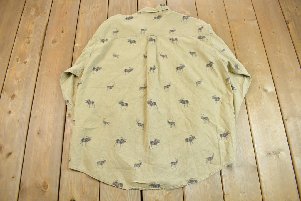 Vintage 1990s Woolrich Moose All Over Pattern Button Up Shirt