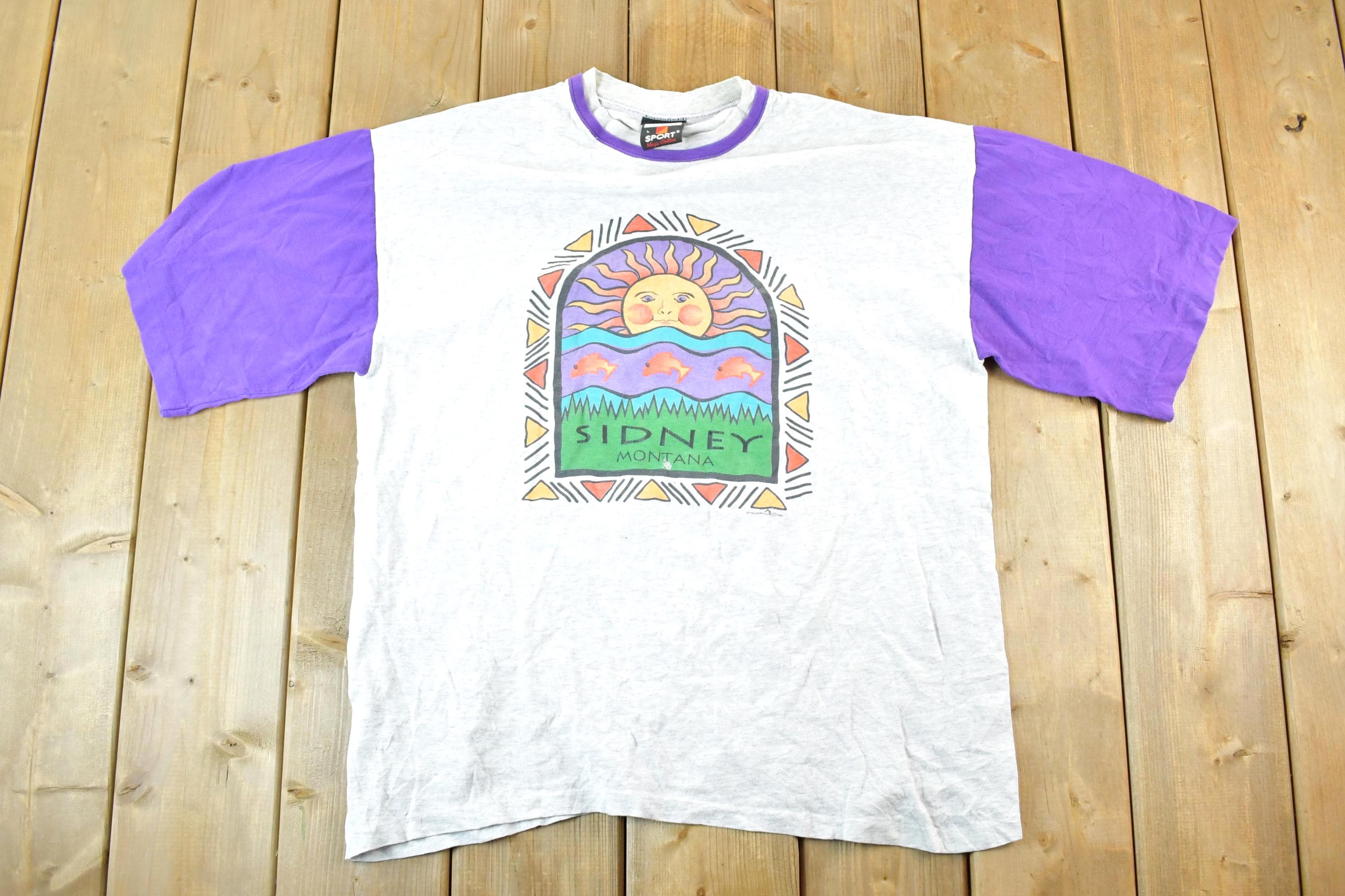 Vintage 1990s Sidney Montana Souvenir Purple Sleeve T-Shirt Mens L