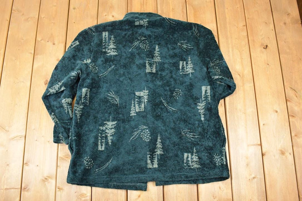 Vintage 1990s Pine Tree AOP Fleece Outdoorsman Sweater Women's XL