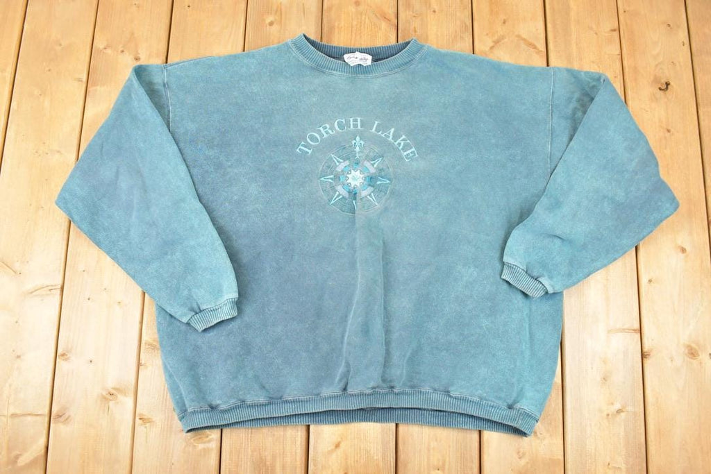 Vintage 1990s Torch Lake Embroidered Compass Crewneck Sweatshirt Men's XL