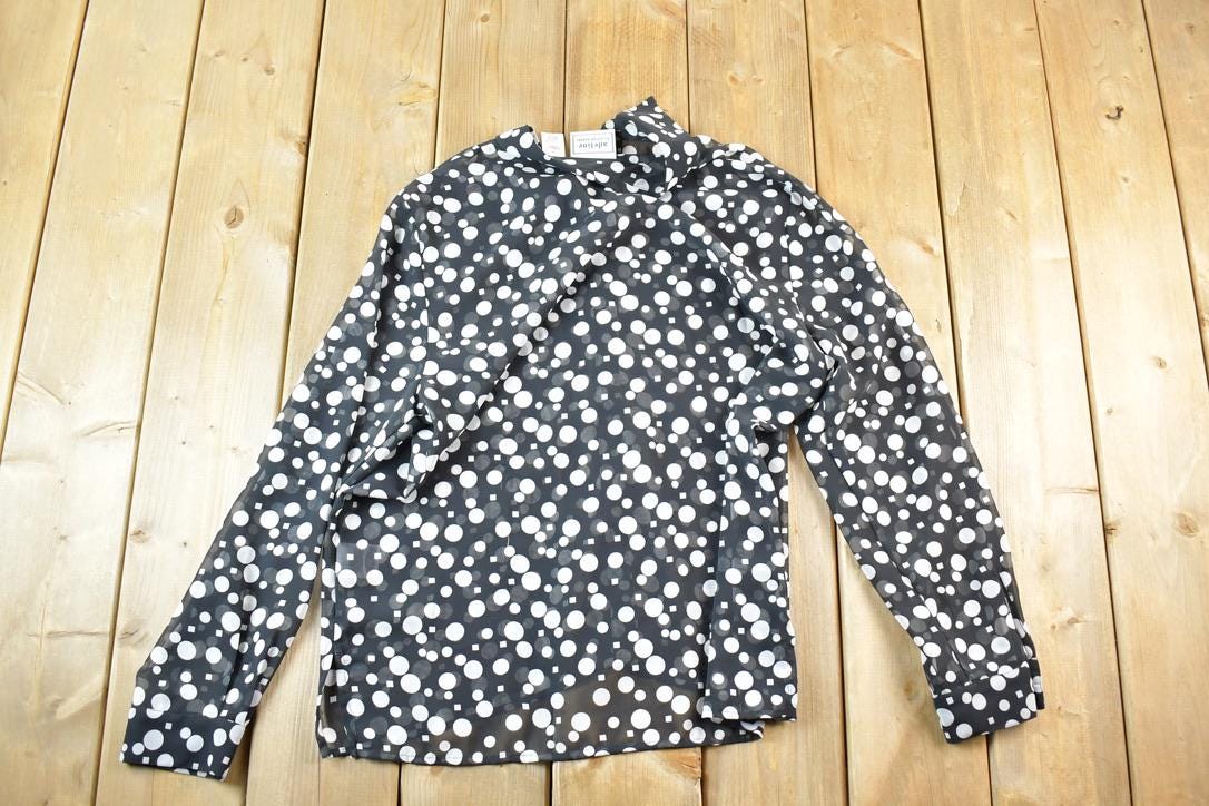 Vintage 1990s Adeline See Through Polka Dot Button Up Shirt Womens M