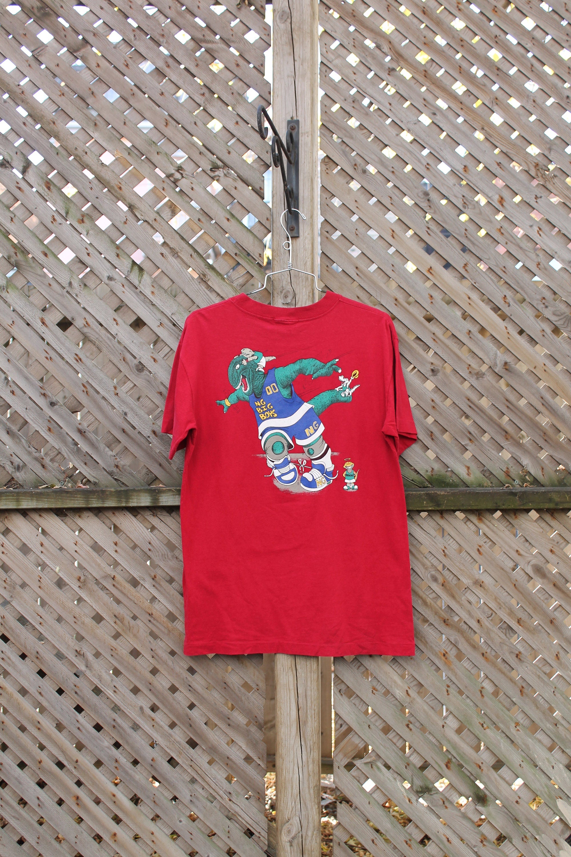 Vintage 1990s The Rookies Cartoon Dinosaur Basketball T Shirt  Double Sided  80s  90s  Streetwear Fashion