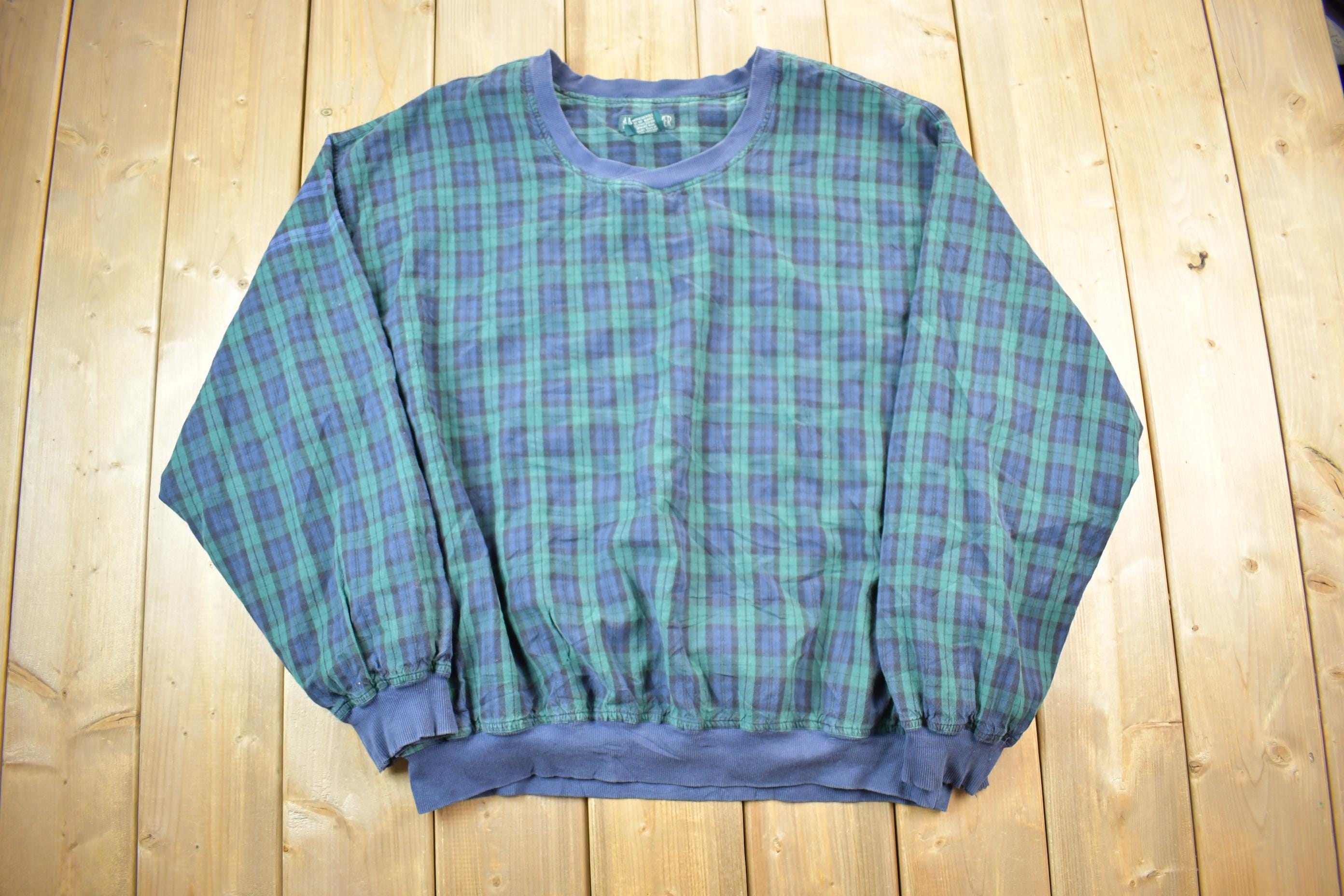 Vintage 1990s AM Player Plaid Crewneck Sweatshirt