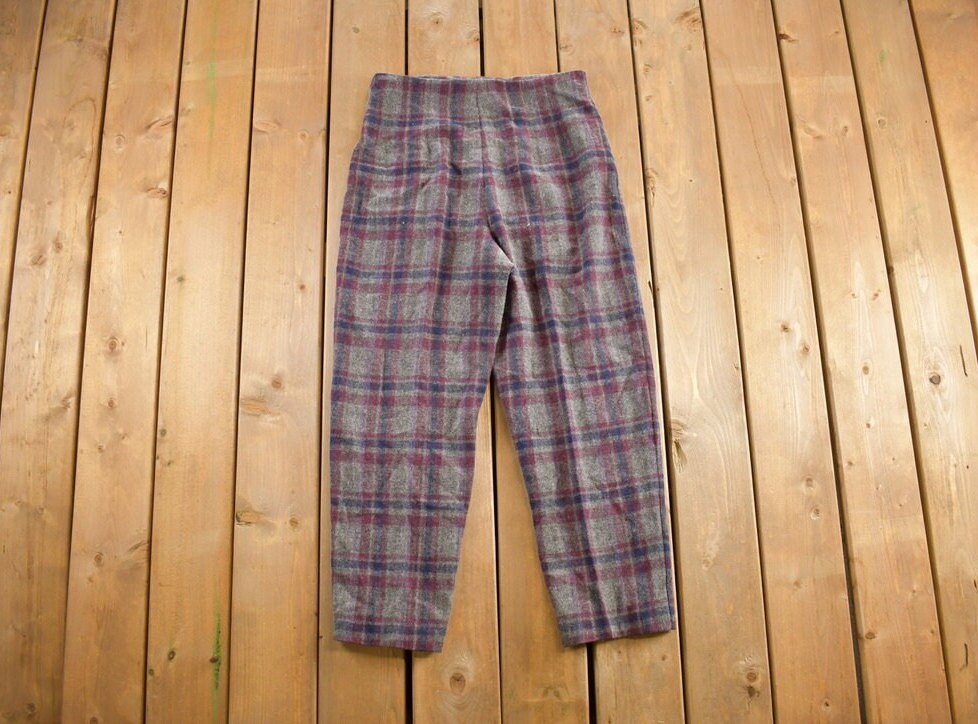 Vintage 1970s Wool Plaid Zipper Trousers Size 32x26