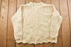 Vintage 1980s Aran Crafts 100% Wool 3D Cable Knit Cardigan Sweater