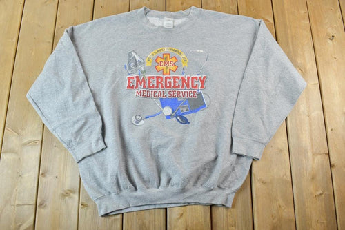 Vintage 1990s EMS Souvenir Crewneck Sweatshirt / 90s Crewneck / Souvenir Sweater / Emergency Medical Services Travel And Vacation
