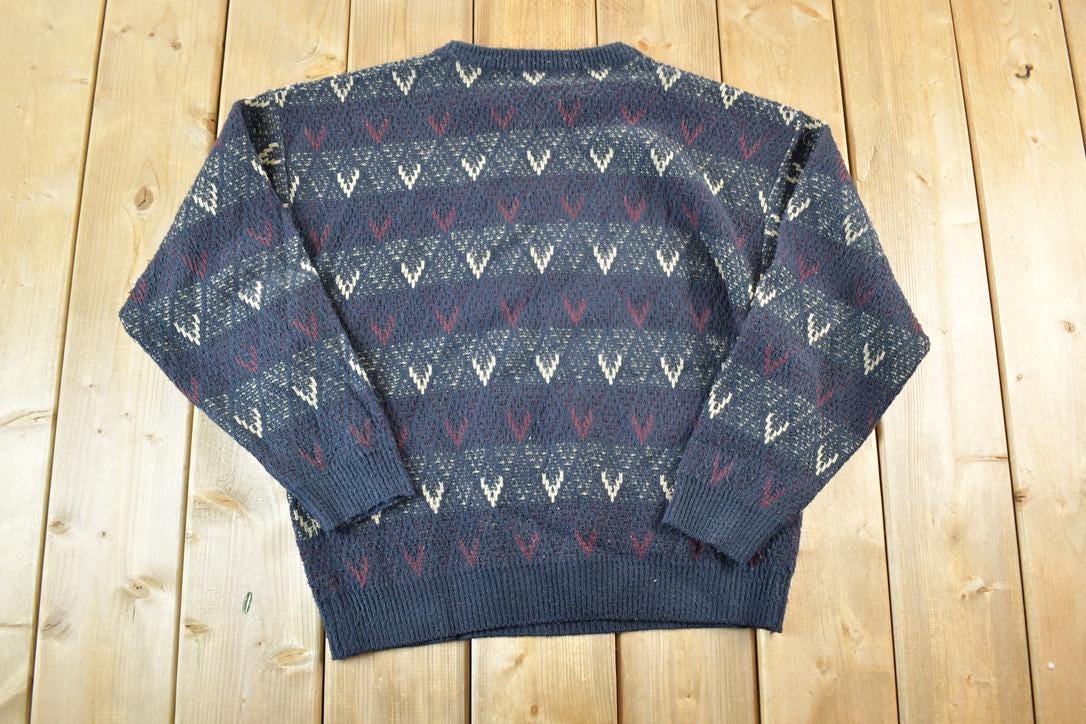 Vintage 1990s Jantzen Knit Abstract Pattern Crew Neck Sweater Mens L  90s Crewneck  Preppy Knits  Wool Blend  Cotton Blend