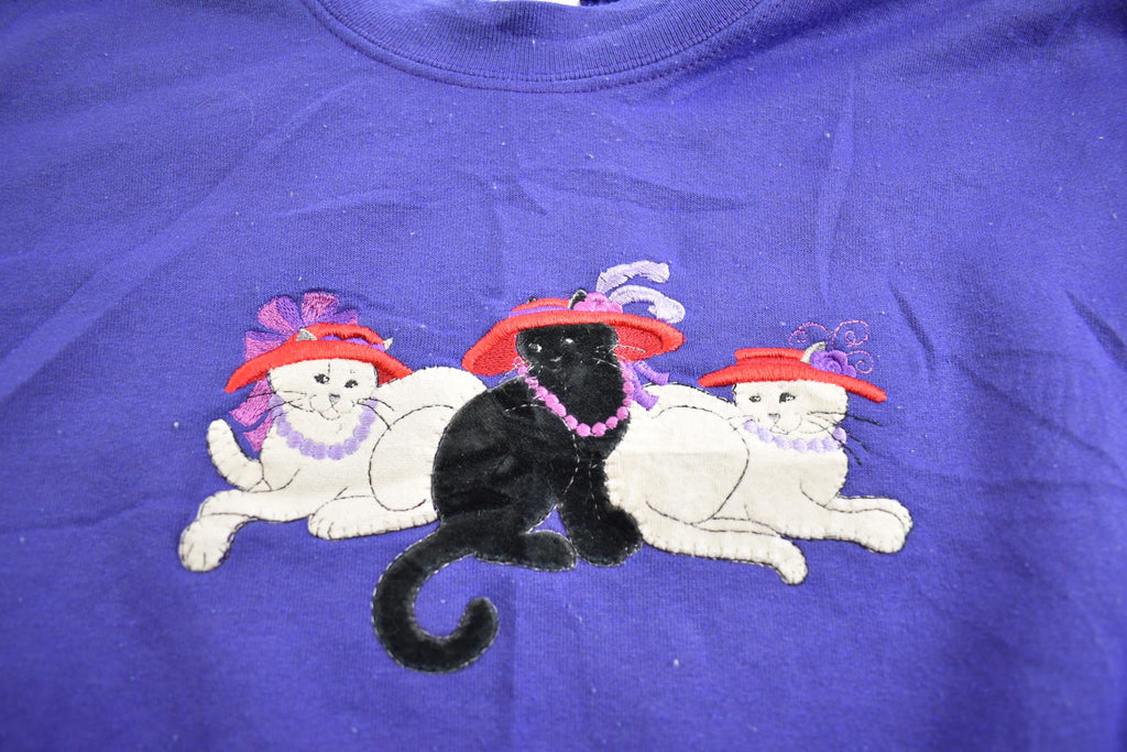 Vintage 1980s Embroidered Cats Crewneck Sweatshirt Made In USA