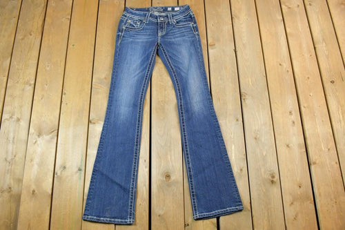 Vintage Y2K Miss Me Bedazzled Low Rise Jeans Size 26x31 / Boot Cut Jeans / Y2K Style / Embroidered Jeans / 2000s / Contrast Stitching