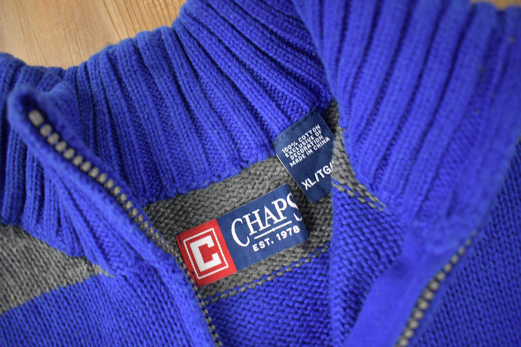 Vintage Y2K Chaps Embroidered Logo Quarter Zip Knit Sweater Size M
