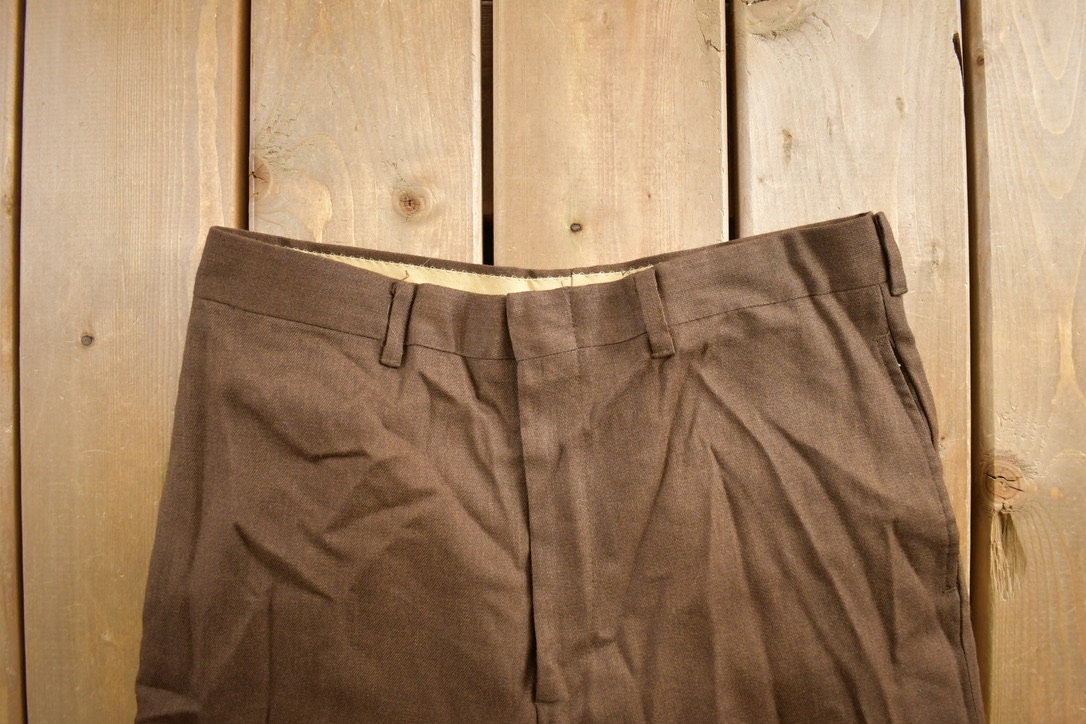 Vintage 1990s Brown Wool Trousers Size 32x28