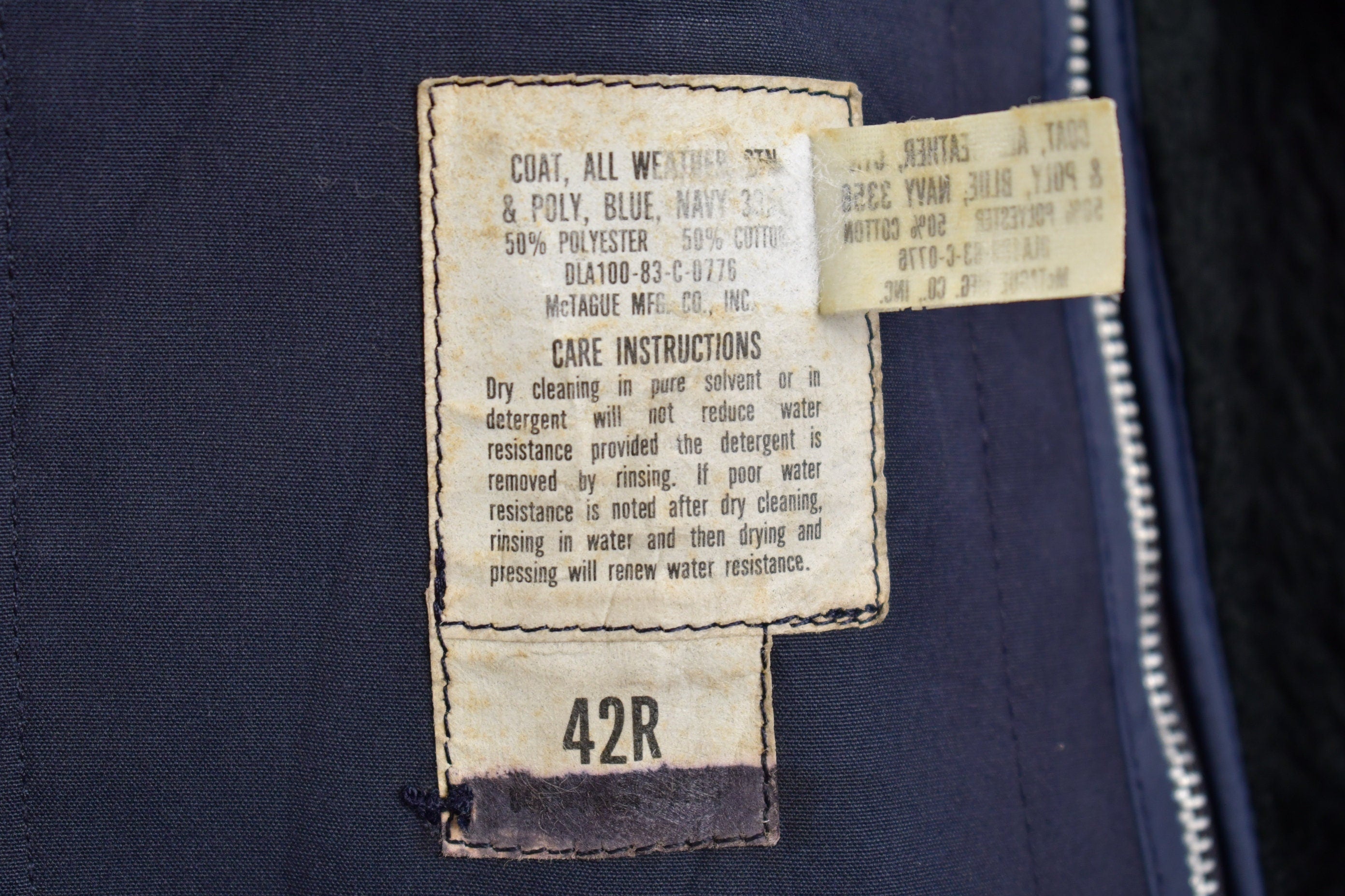 Vintage 1983 Military Blue All Weather Wool Lined Trench Coat