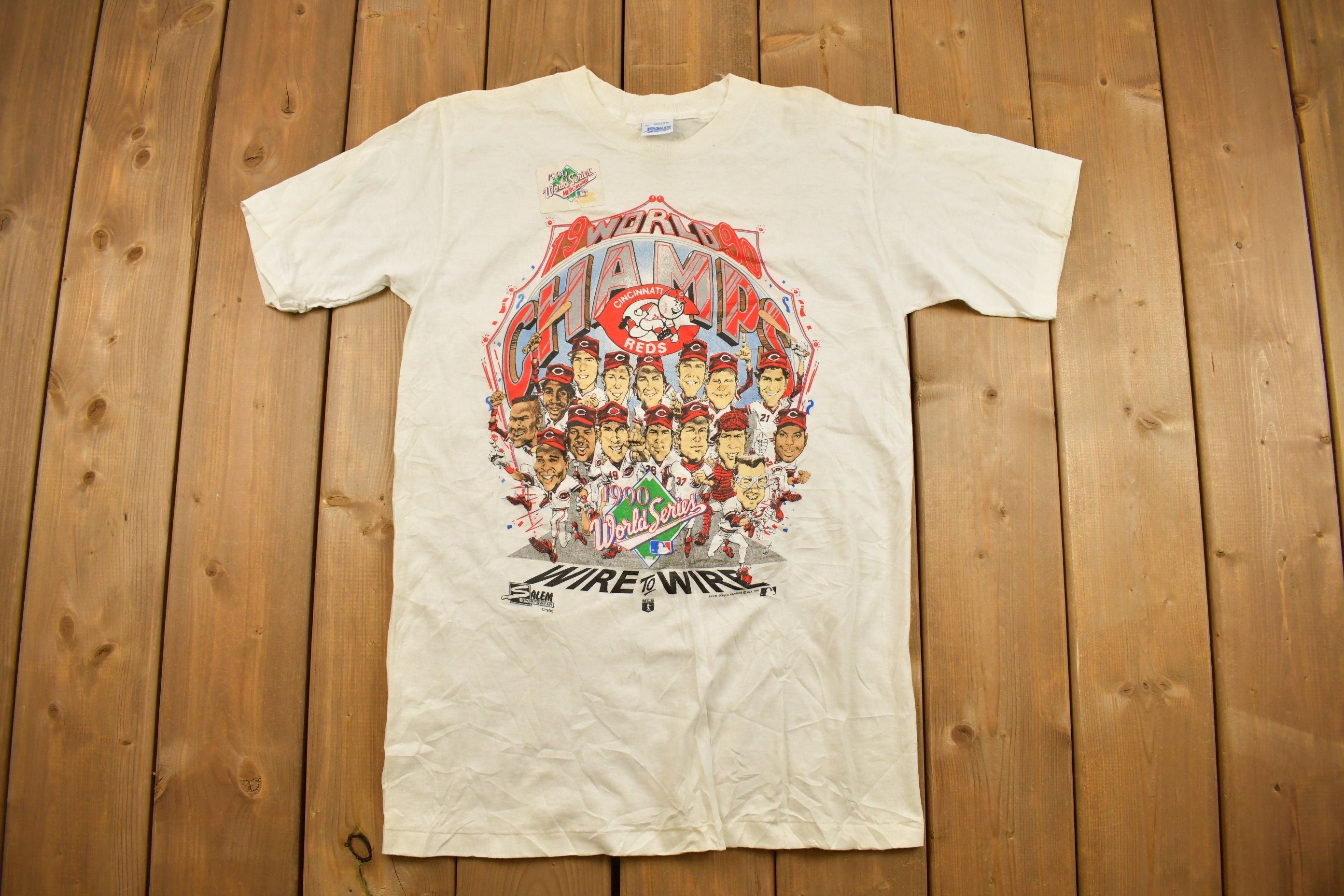 Vintage 1990 Deadstock Cincinnati Reds Big Head World Series MLB Graphic T-Shirt