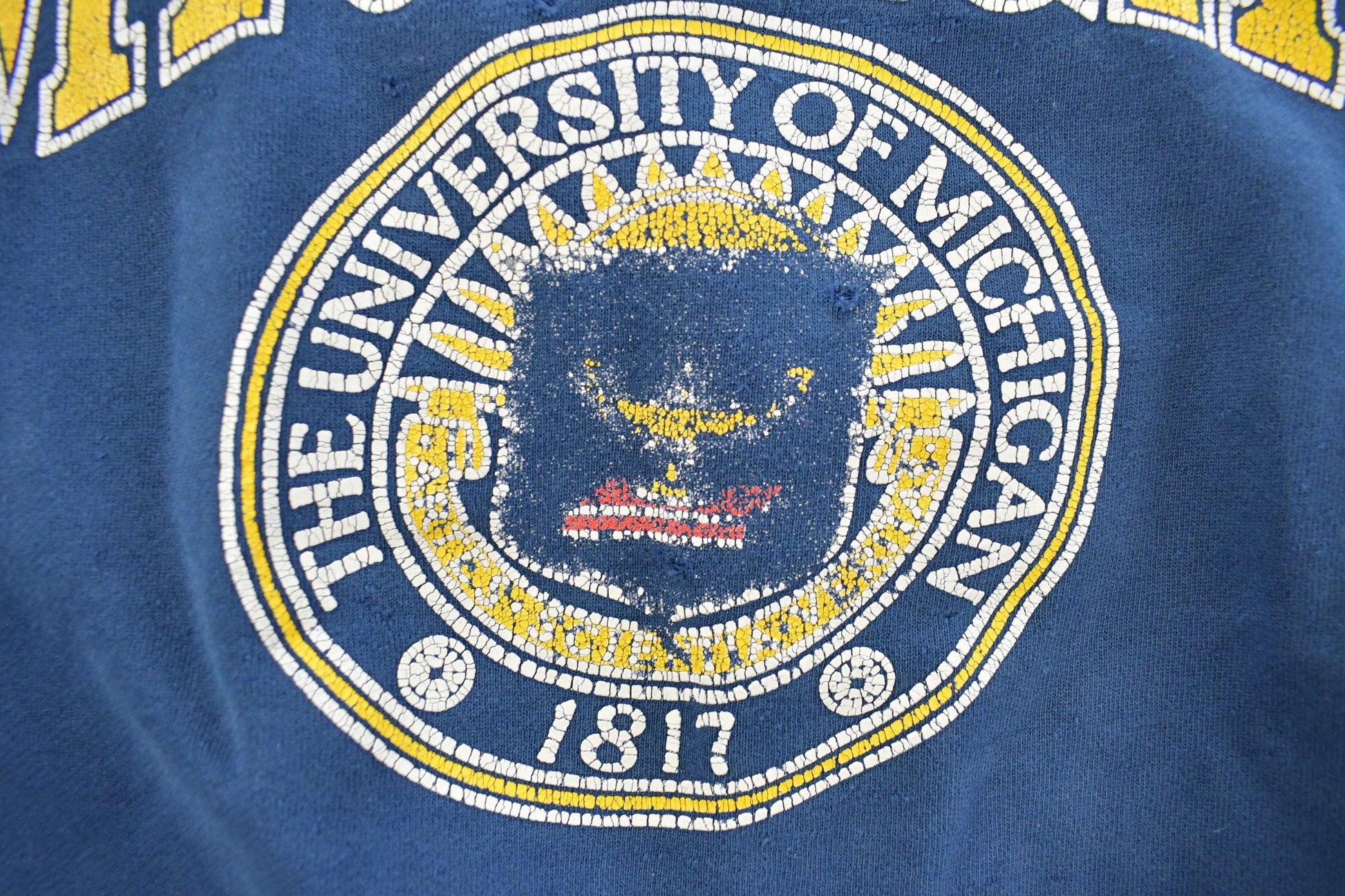 Vintage 1990s Distressed University Of Michigan Wolverines Collegiate Crewneck Sweatshirt Men's Large / 90s Collegiate