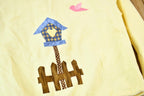 Vintage 1990s Lee Women's Fleece-Lined Handmade Cut N Sew Button-Up Patchwork Birdhouse Sweater