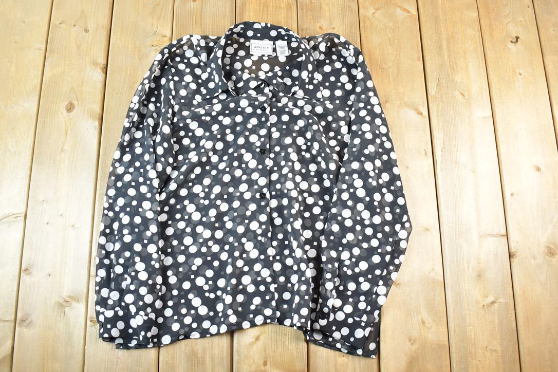 Vintage 1990s Adeline See Through Polka Dot Button Up Shirt Womens M