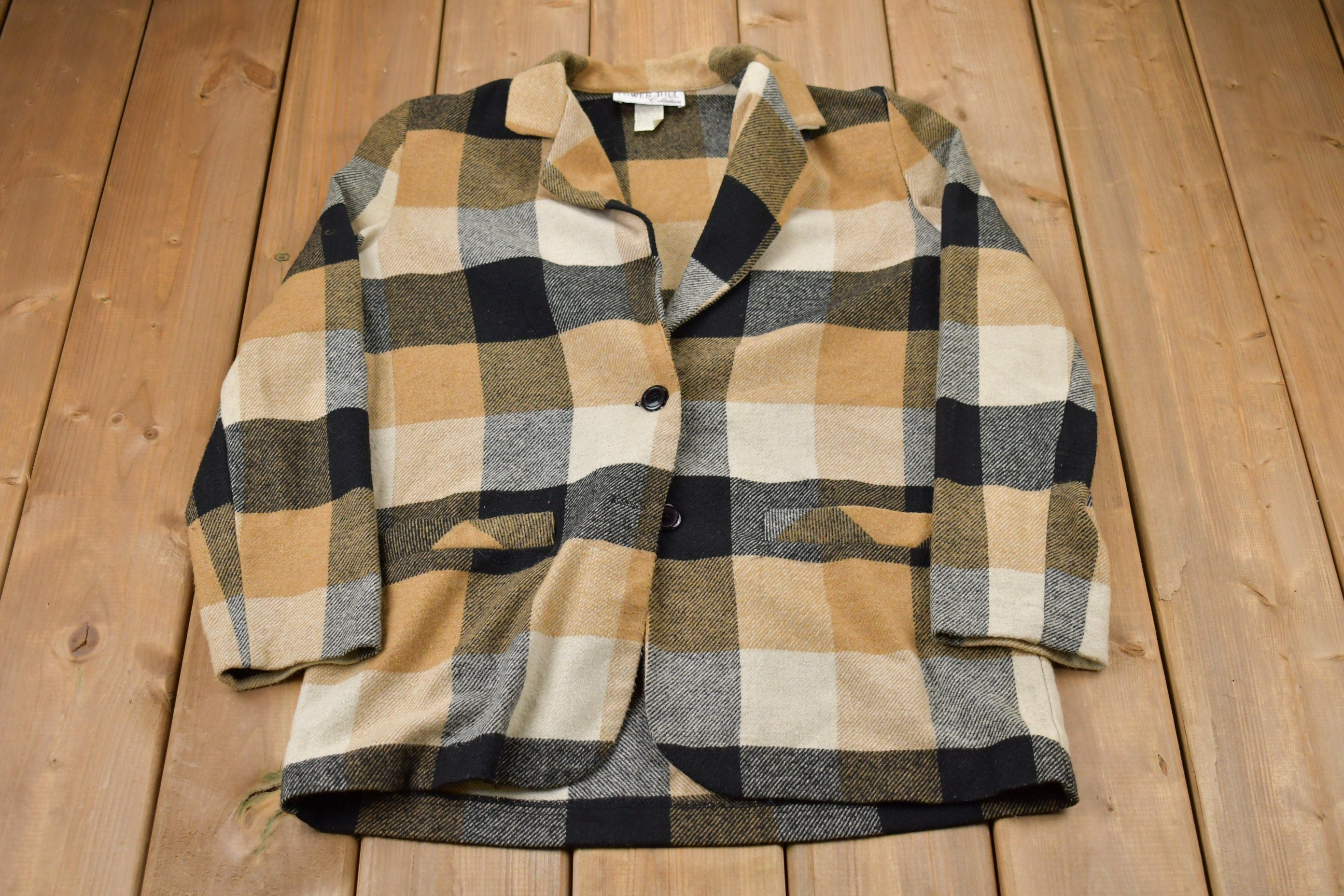 Vintage 1990s Tower Hill Collection Plaid Knitted Jacket