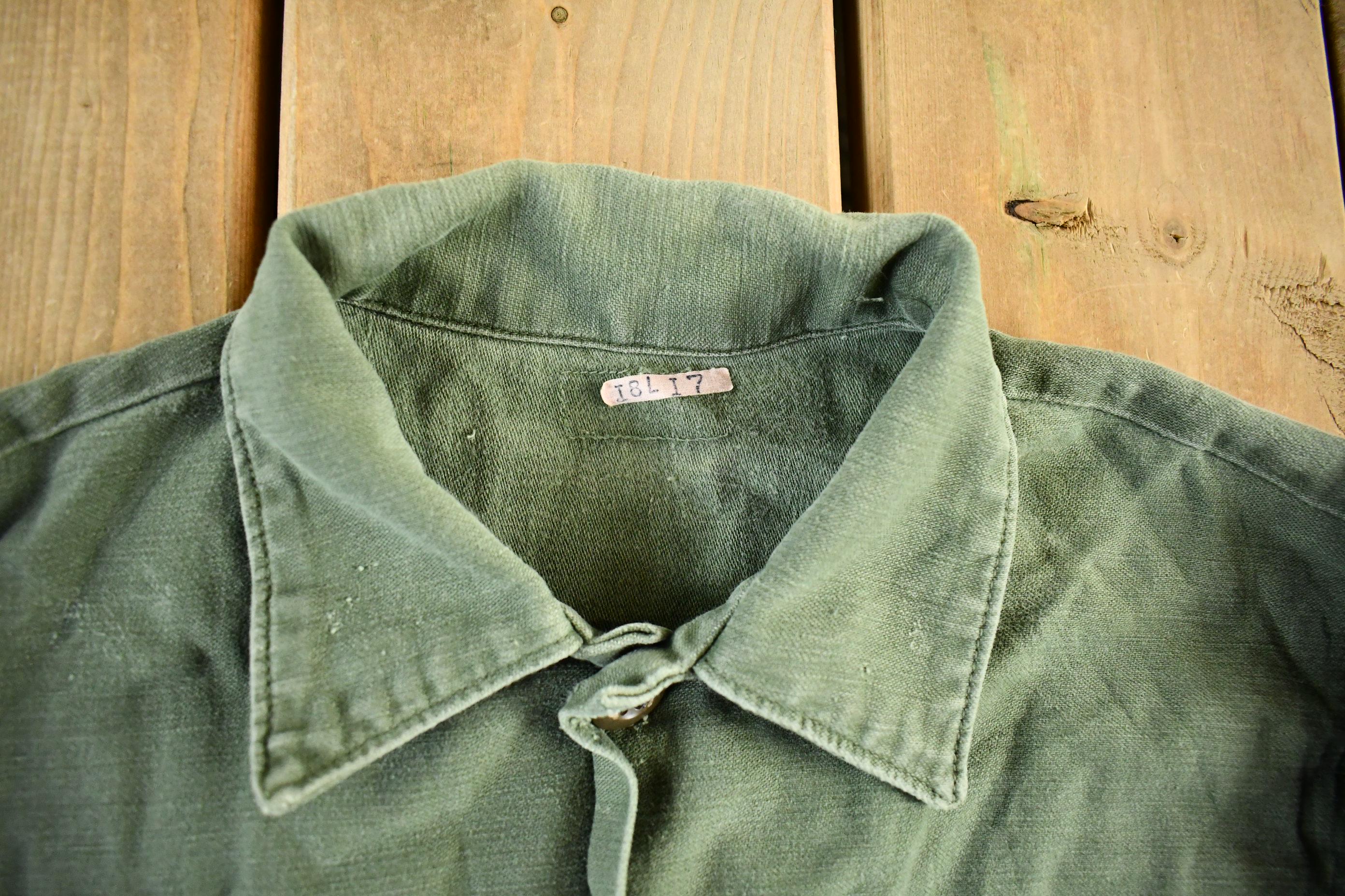 Vintage 1960s 1970s OG-107 Military Sateen Shirt Men's Large
