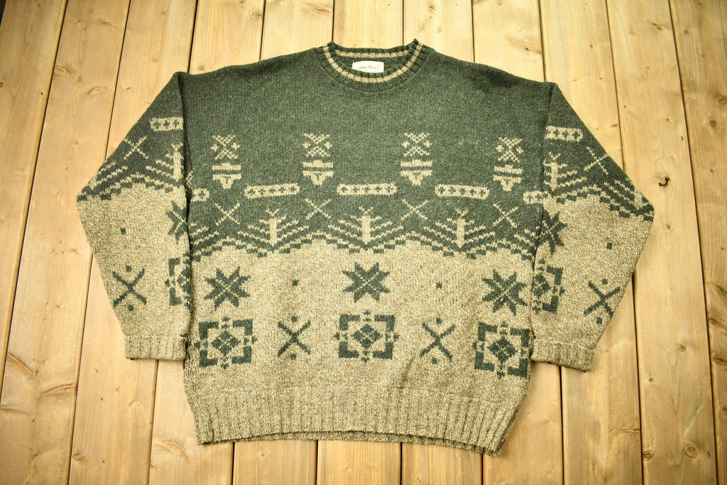 Vintage 1990s Eddie Bauer Abstract Wool Knit Crewneck Sweater