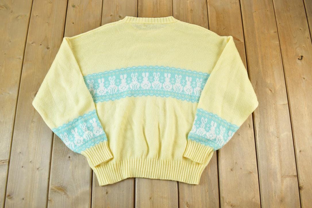 Vintage 1990s Ashley Easter Knit Abstract Pattern Crewneck Sweater /