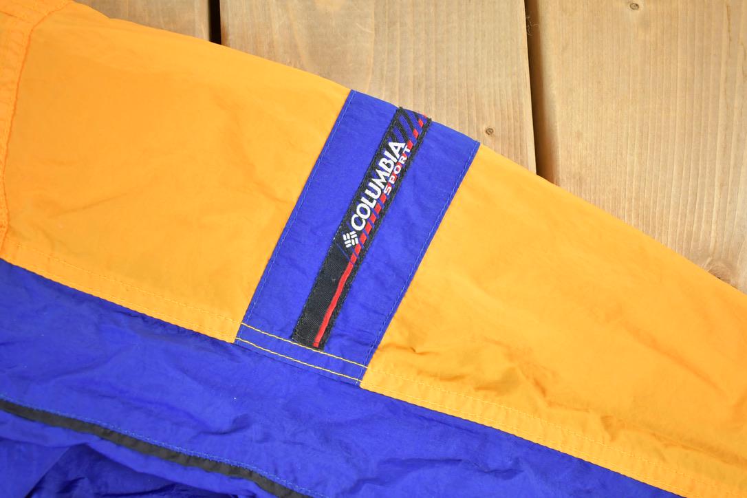 Vintage 1990s Columbia Colorblock Hooded Windbreaker Outdoors Jacket Made In USA
