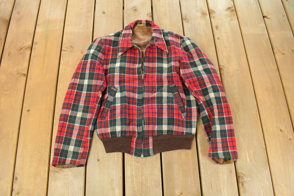 Vintage 1960s Wool Tartan Plaid Full Zip Jacket Youth Large