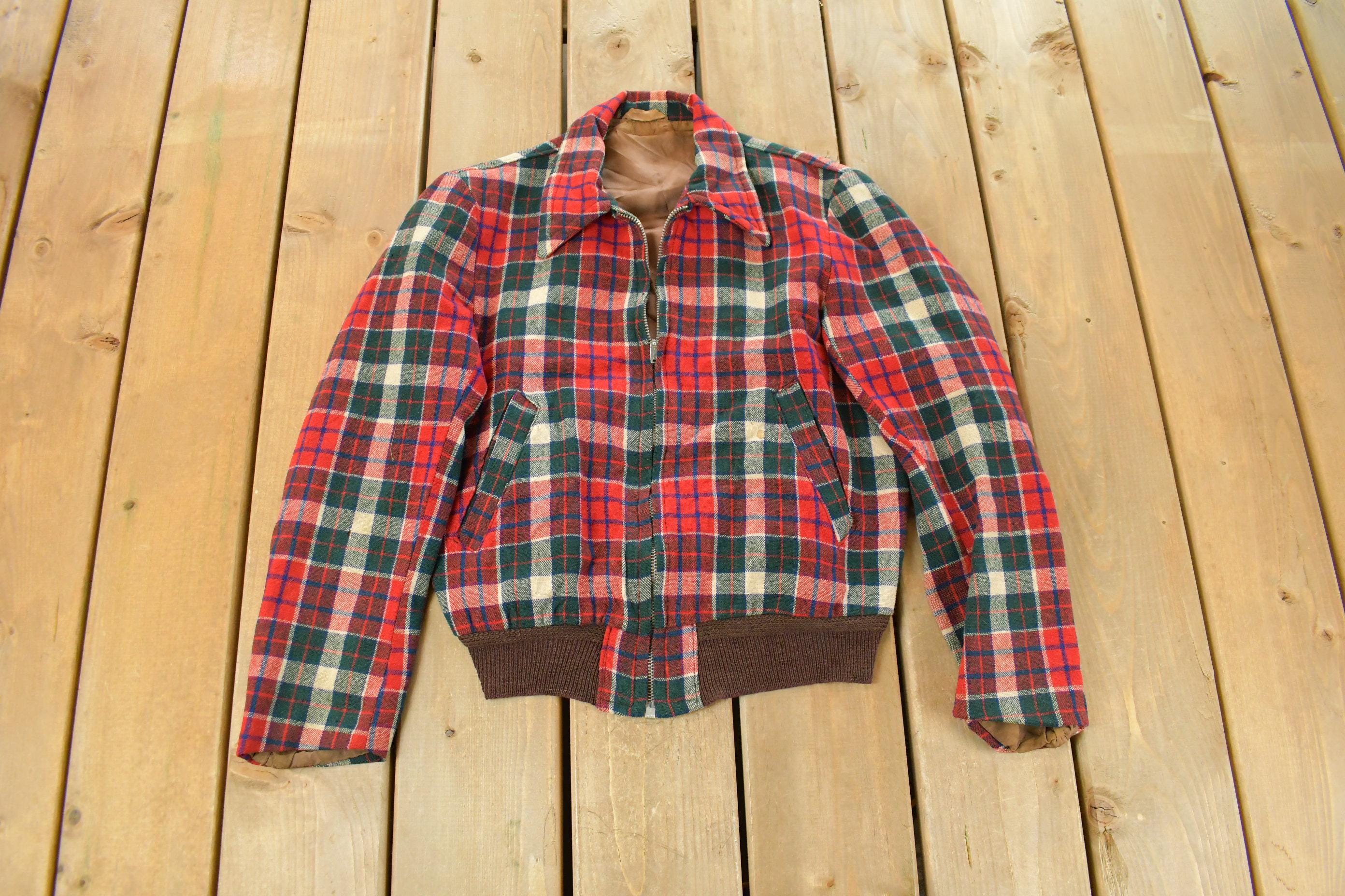 Vintage 1960s Wool Tartan Plaid Full Zip Jacket Youth Large