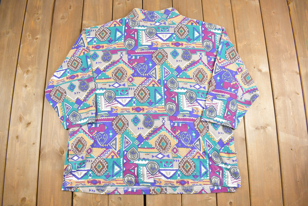 Vintage 1990'S Italian Club Plus Mock Neck Sweatshirt  90s Crewneck  Made In USA  Athleisure  Streetwear  MockNeck  Abstract Pattern