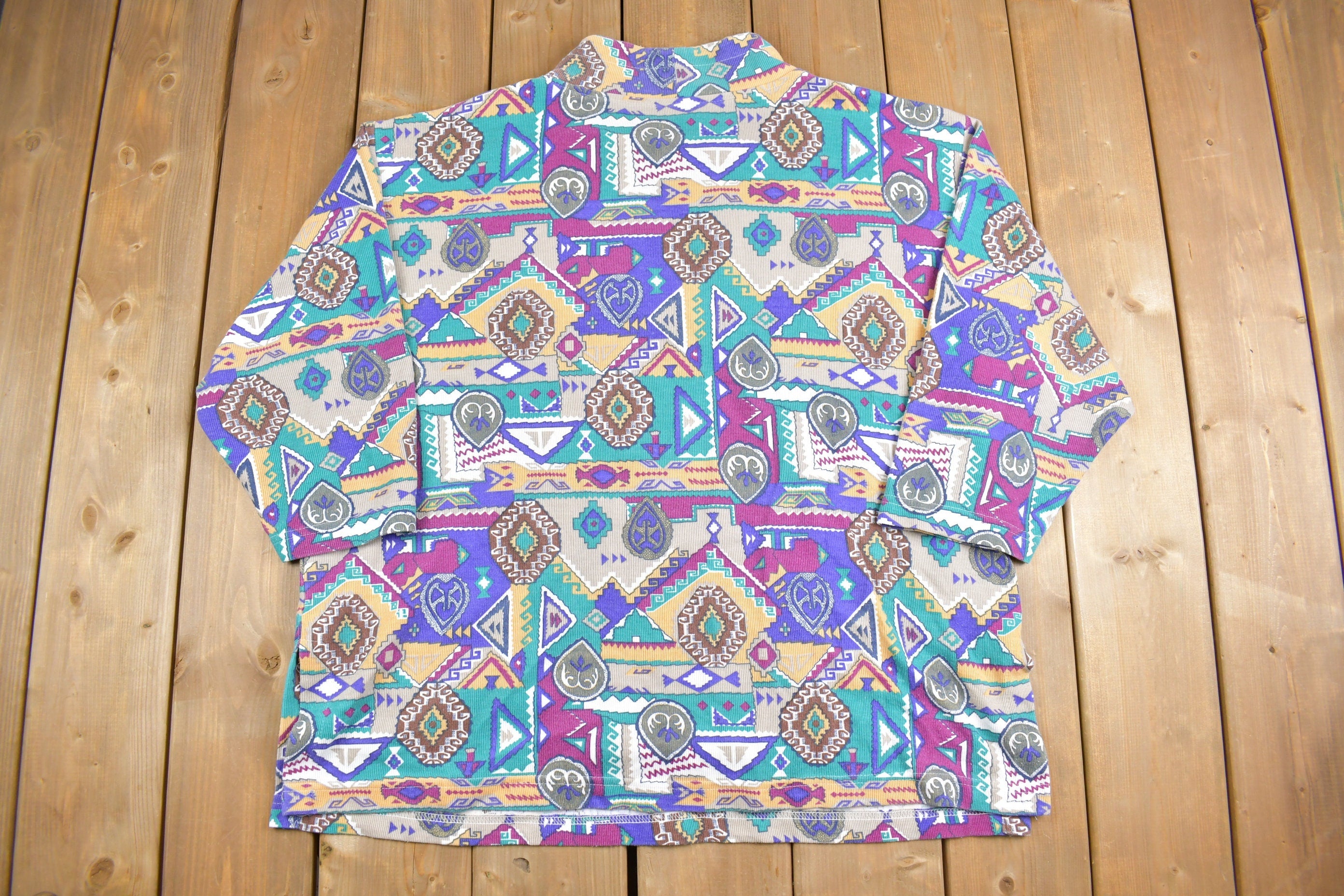 Vintage 1990'S Italian Club Plus Mock Neck Sweatshirt  90s Crewneck  Made In USA  Athleisure  Streetwear  MockNeck  Abstract Pattern