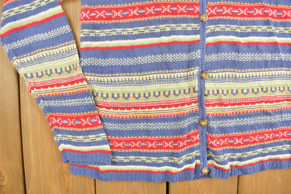 Vintage 1990s Womens Eddie Bauer Rainbow Button Up Knitted Cardigan Sweater
