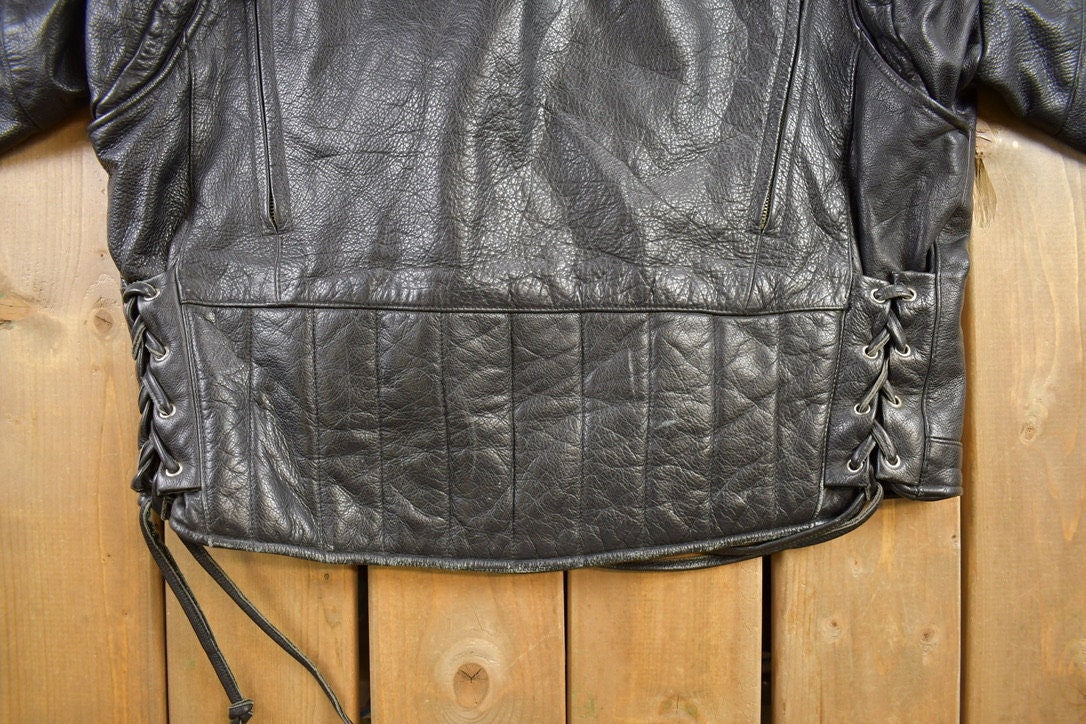 Vintage 1990s Cruiser By Sofari Cafe Racer Black Leather Jacket