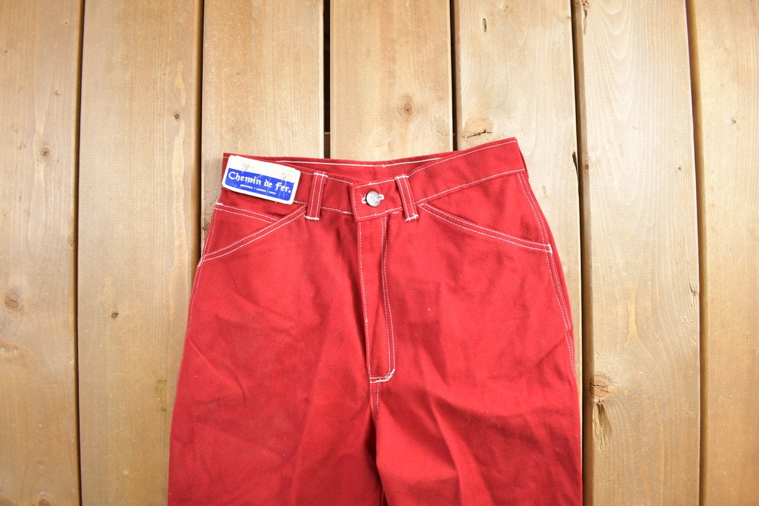 Vintage 1980s Chemin De Fer Red Pants Size 26x32