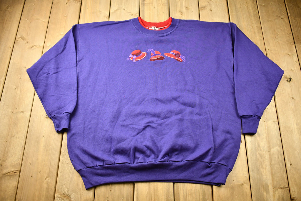 Vintage 1990s Embroidered Top Hats Cute Crewneck