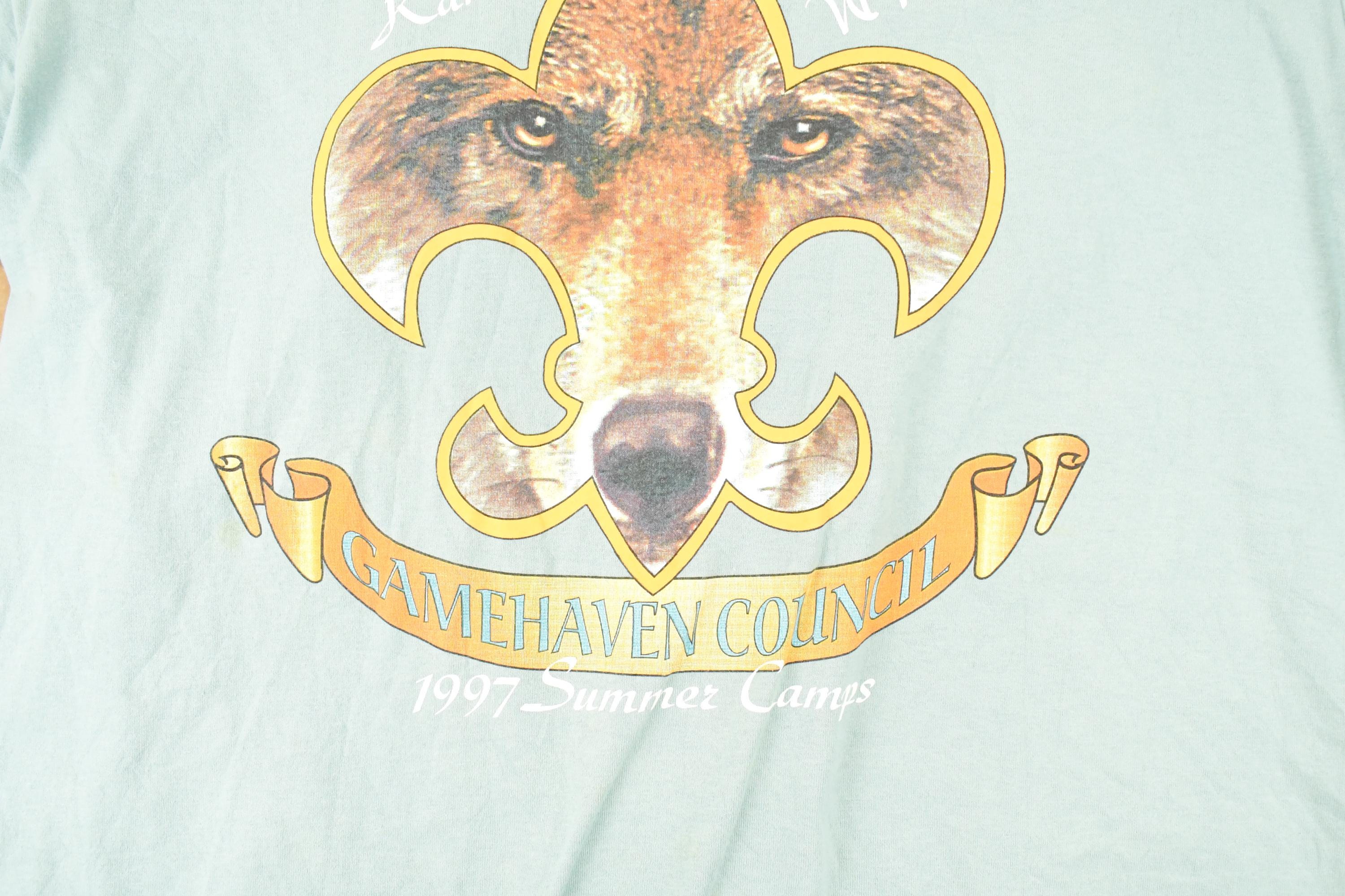 Vintage 1997 Gamehaven Council Summer Camps Souvenir Travel T-Shirt Men's L