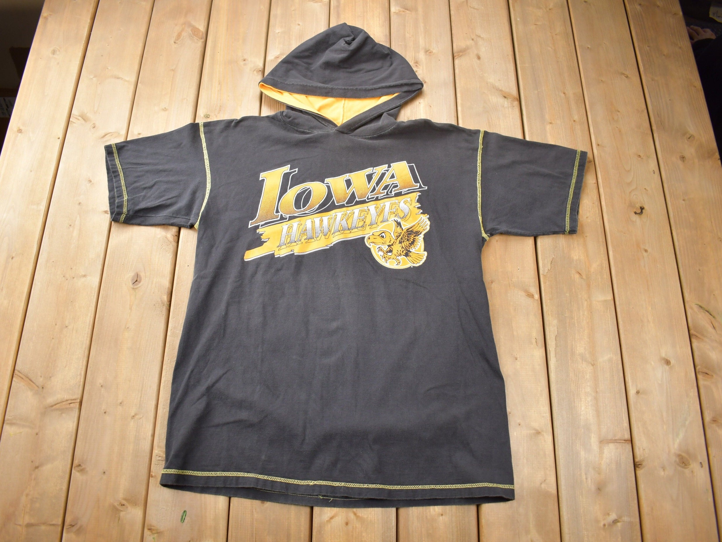 Vintage 1990s Iowa Hawkeyes Collegiate Hooded T-Shirt