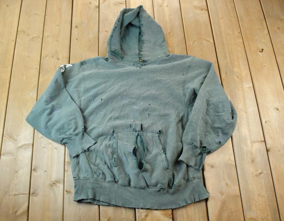 Vintage 1990s Proctor Champion Reverse Weave Warm Up Distressed Hoodie Sweatshirt