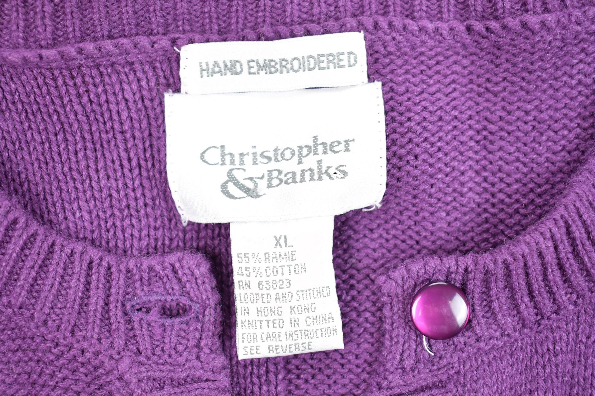 Vintage Christopher & Banks Knitted Sweater / Vintage 90s Button Up Sweater / Pattern Sweater / Outdoor / Hand Embroidered / Women's Vintage