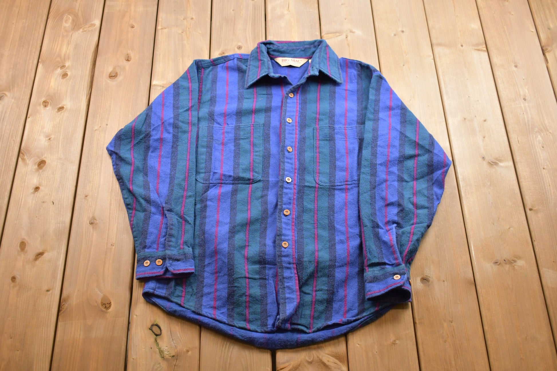 Vintage 1990s Big Mac Button Up Shirt / Made in / 1990s Button Up / Vintage Warm Flannel / Casual Wear / Workwear / Striped Button Up