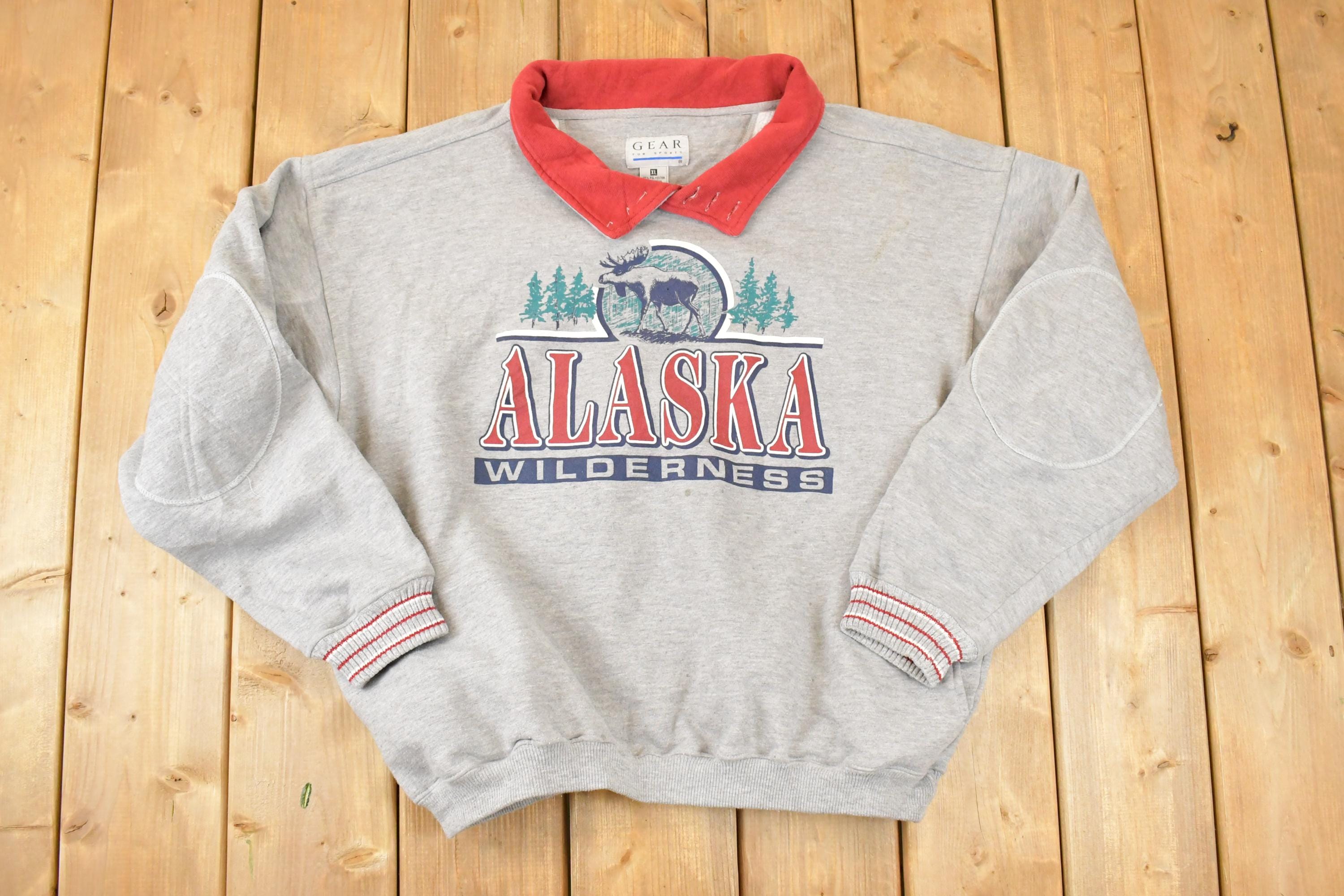 Vintage 1990s Alaska Wilderness Graphic Print Collared Heavyweight Sweatshirt Men's L