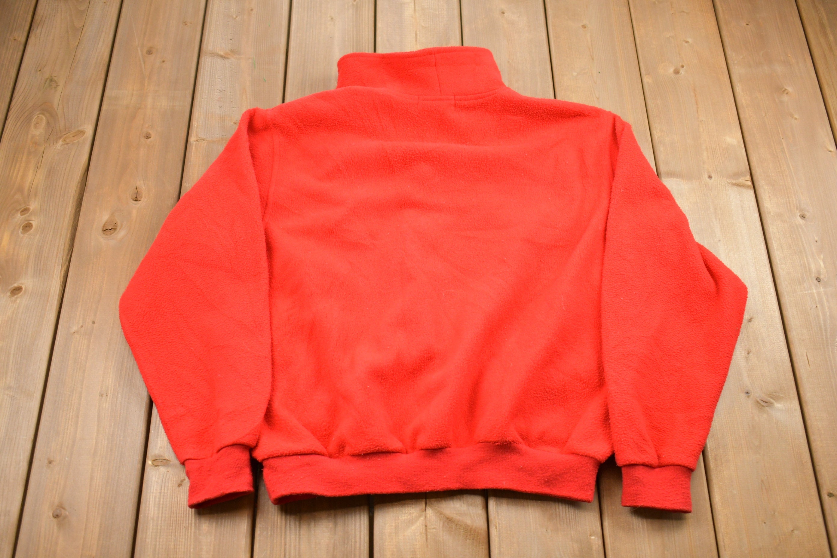Vintage 1980s Fast Trak Red Quarter Zip Pullover Fleece Sweater