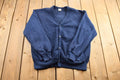 Vintage 1990s Navy Blue Blank Cardigan Sweatshirt / Fleece Lined Cardigan Sweatshirt / Vintage Athleisure Cardigan