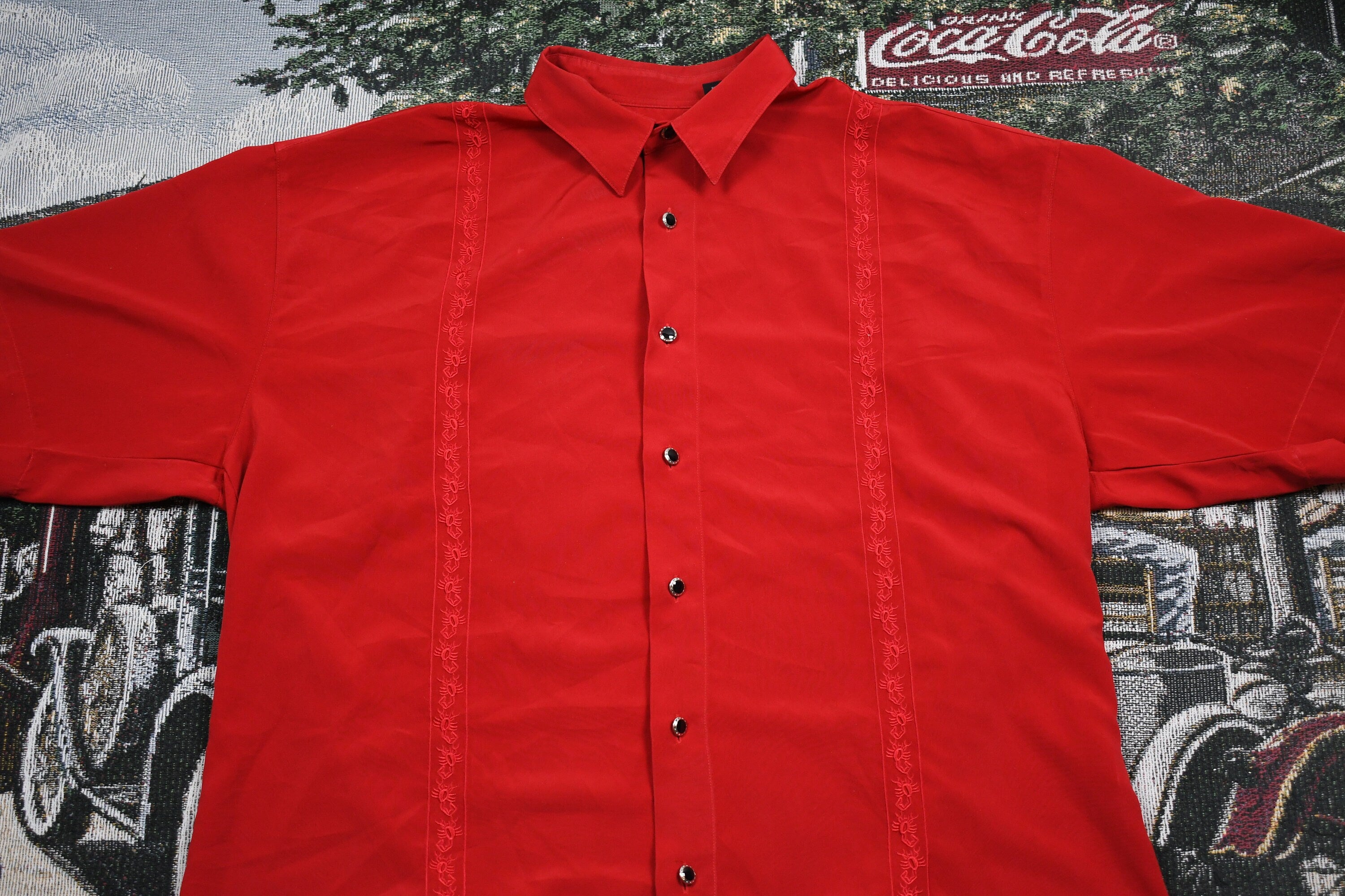 Vintage 1990s Blank Red Button Up T-Shirt