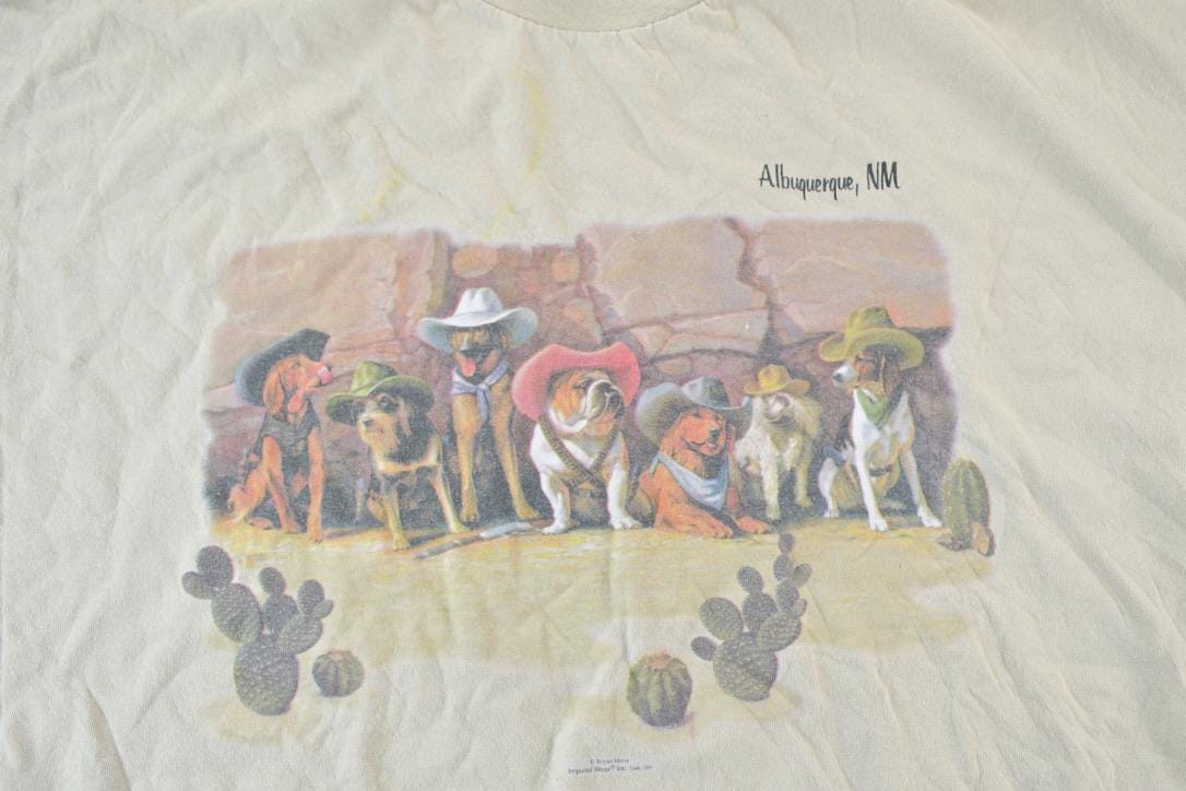 Vintage 1990s Albuquerque NM Cowboy Dogs Graphic T-Shirt