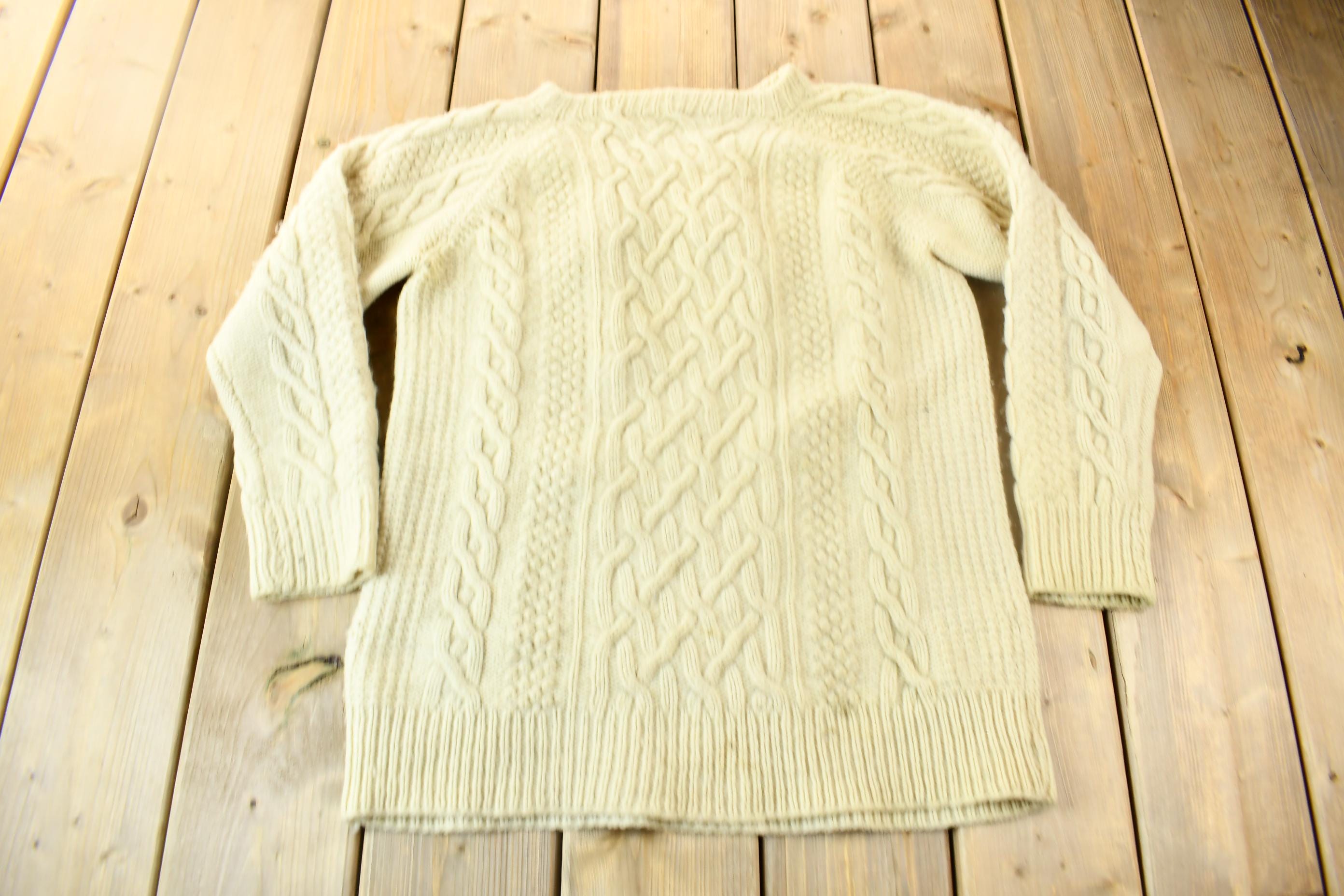 Vintage 1970s Hand Knit Cable Knit Crewneck Sweater