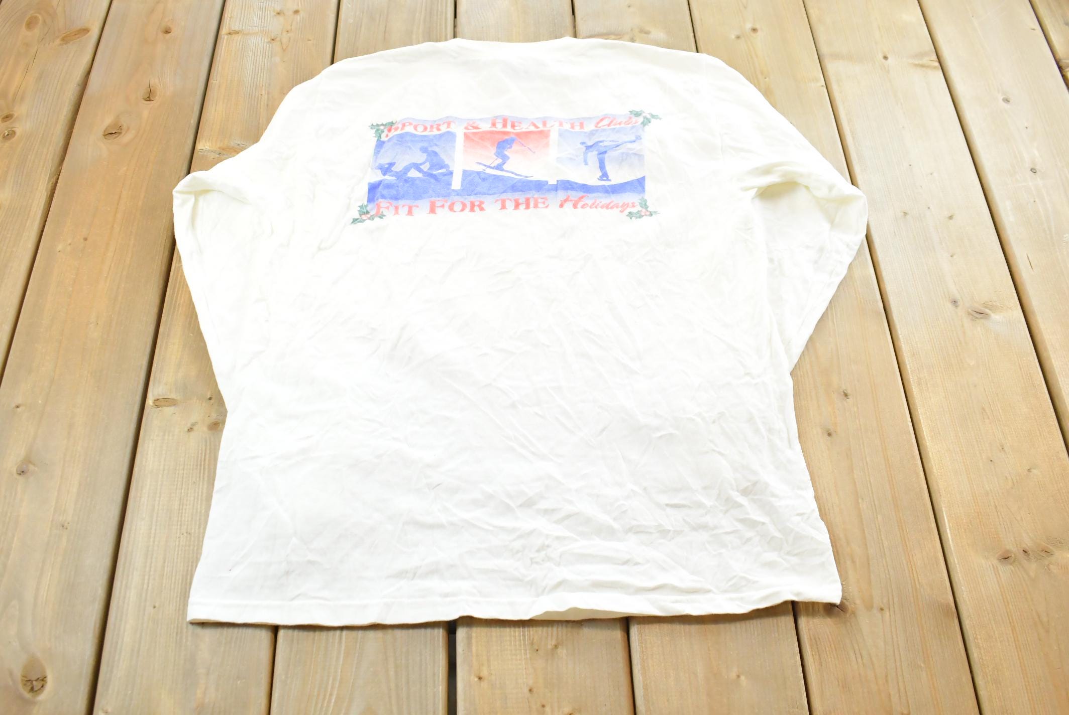 Vintage Y2K Sport & Health Clubs Long Sleeved T-Shirt Mens M / 00s Tee / Holidays / Streetwear / 2000s Ski Shirt / Exercise