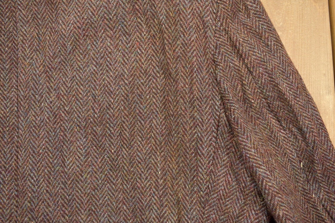 Vintage 1980s Di Benedetto Harris Tweed Houndstooth Wool Two Button Blazer Jacket / Fibre Pattern Print / Casual Dress Wear / Scottish Wool