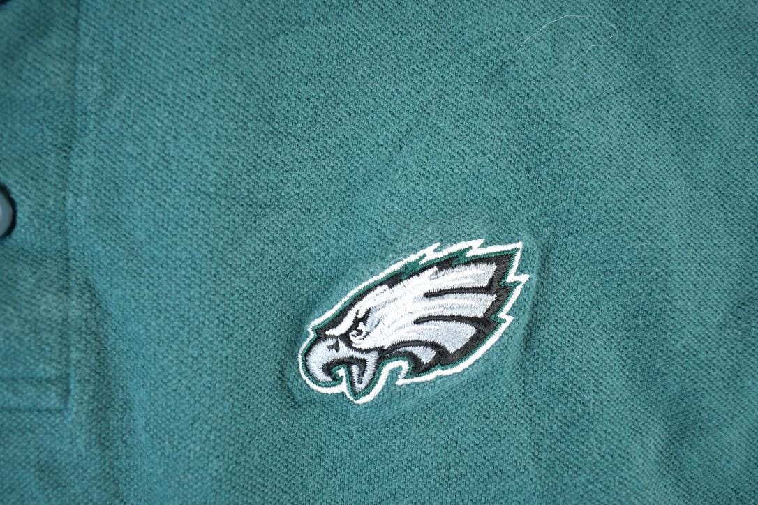 Vintage 1990s Philadelphia Eagles NFL Graphic Polo Style T-Shirt Made In USA
