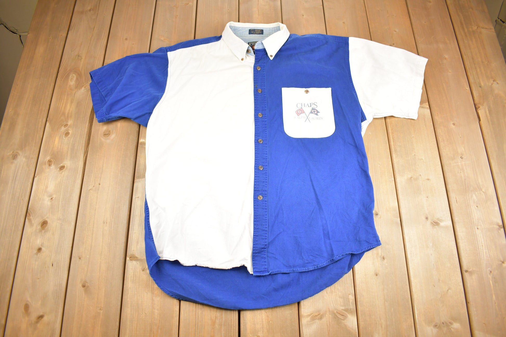 Vintage 1990s Chaps Ralph Lauren Sailing Button Up Shirt Schooner / Vintage Sailing / Vintage Ralph Lauren / Color Block